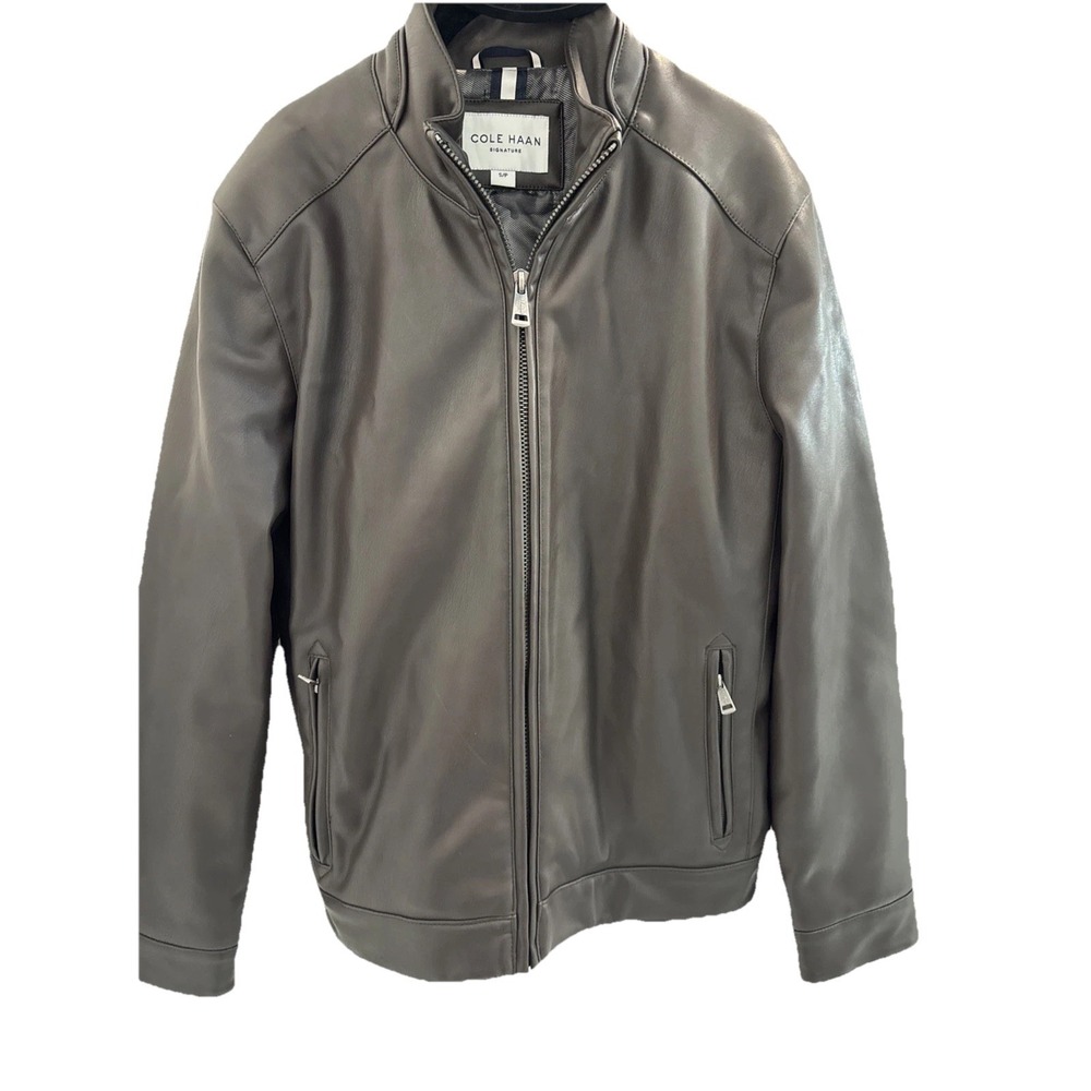 Cole‎ Haan Signature Men's Faux Leather Collar Jacket Espresso Brown Small Soft